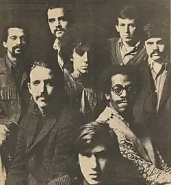 The Paul Butterfield Blues Band, c. 1967. From left to right, Gene Dinwiddie, Paul Butterfield, Keith Johnson, Elvin Bishop, Mark Naftalin, Phillip Wilson, Charley 'Bugsy' Maugh, David Sanborn.