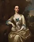 Marriage portrait of Penelope Smith holding a lamb, c. 1727
