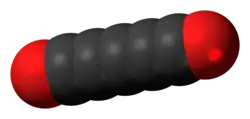 Space-filling model of the pentacarbon dioxide molecule