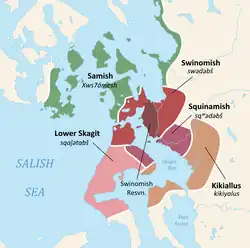 The predecessor bands of the Swinomish Indian Tribal Community. The Samish are also succeeded by the Samish Indian Nation.