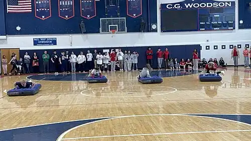 Playing a game at the 2025 winter pep rally
