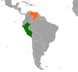 Map indicating locations of Peru and Venezuela