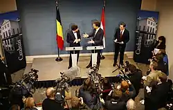 Prime Minister of Belgium Elio Di Rupo and Prime Minister Mark Rutte at a press conference at the Catshuis on 18 January 2012.