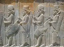 Relief of Achaemenid warriors at Persepolis. The Median ones are carrying gorytoi.