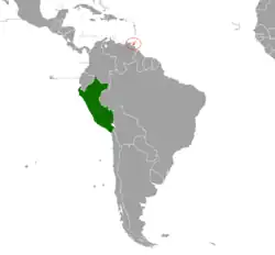 Map indicating locations of Peru and Trinidad and Tobago