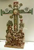 Peruvian crucifix with nativity scene at its base, c. 1960