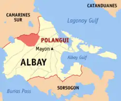 Map of Albay with Polangui highlighted