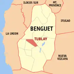 Map of Benguet with Tublay highlighted