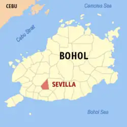 Map of Bohol with Sevilla highlighted