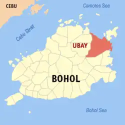 Map of Bohol with Ubay highlighted