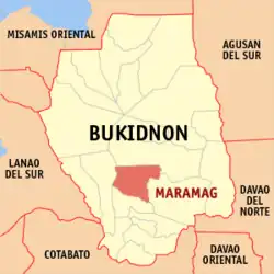 Map of Bukidnon with Maramag highlighted
