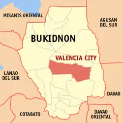 Map of Bukidnon with Valencia highlighted