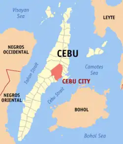 Map of Central Visayas with Cebu City highlighted