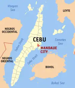 Map of Central Visayas with Mandaue highlighted