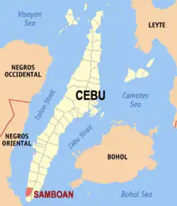 Map of Cebu with Samboan highlighted