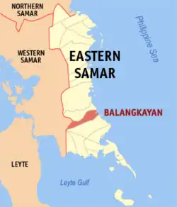 Map of Eastern Samar with Balangkayan highlighted