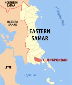 Map of Eastern Samar with Quinapondan highlighted