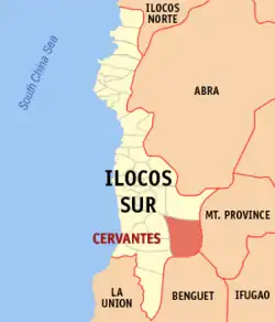 Map of Ilocos Sur, Lepanto-Bontoc with Cervantes highlighted