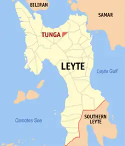 Map of Leyte with Tunga highlighted
