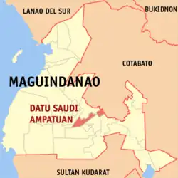 Map of Maguindanao del Sur with Datu Saudi Ampatuan highlighted