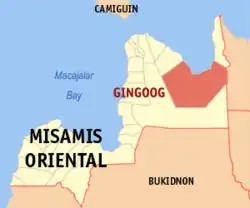 Map of Misamis Oriental with Gingoog highlighted