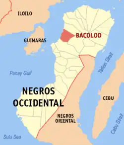 Map of Negros Island Region with Bacolod highlighted