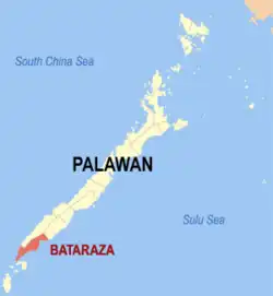 Map of Palawan with Bataraza highlighted