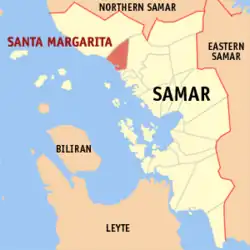 Map of Samar with Santa Margarita highlighted