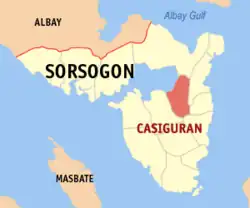 Map of Sorsogon with Casiguran highlighted