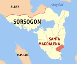 Map of Sorsogon with Santa Magdalena highlighted