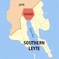 Map of Southern Leyte with Sogod highlighted