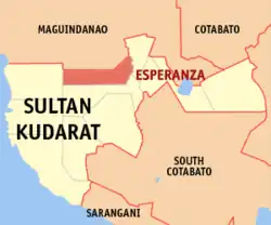 Map of Sultan Kudarat with Esperanza highlighted