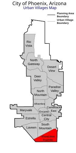 Location of the Ahwatukee Foothills highlighted in red.