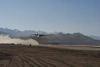 Indian Air Force's An-32 taking off from Nyoma ALG (now Mudh-Nyoma Air Force Station) on 18 September 2009.