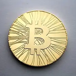 Physical bitcoin novelty coin.