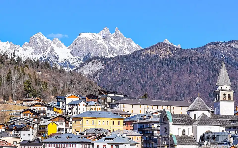Campanile Ciastelin viewed from the south at Pieve di Cadore