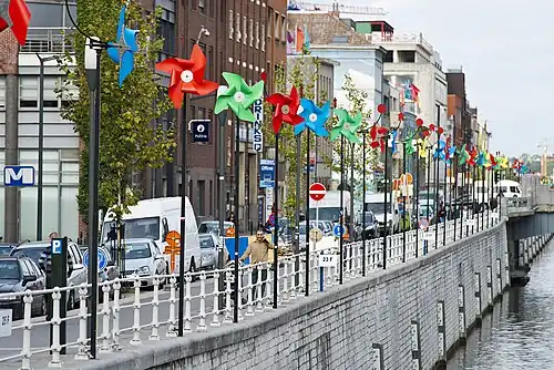 Pinwheels along the canal in Molenbeek