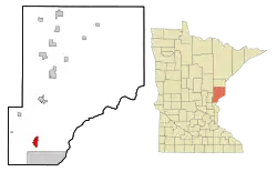 Location of Pine City within Pine County, Minnesota