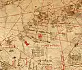 Detail from the 1367 Pizzigano chart, showing the five-cross flag over Tbilisi