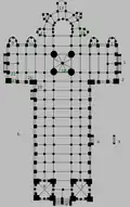Plan of the Basilica of Saint-Sernin, Toulouse, showing enlarged piers to support tower