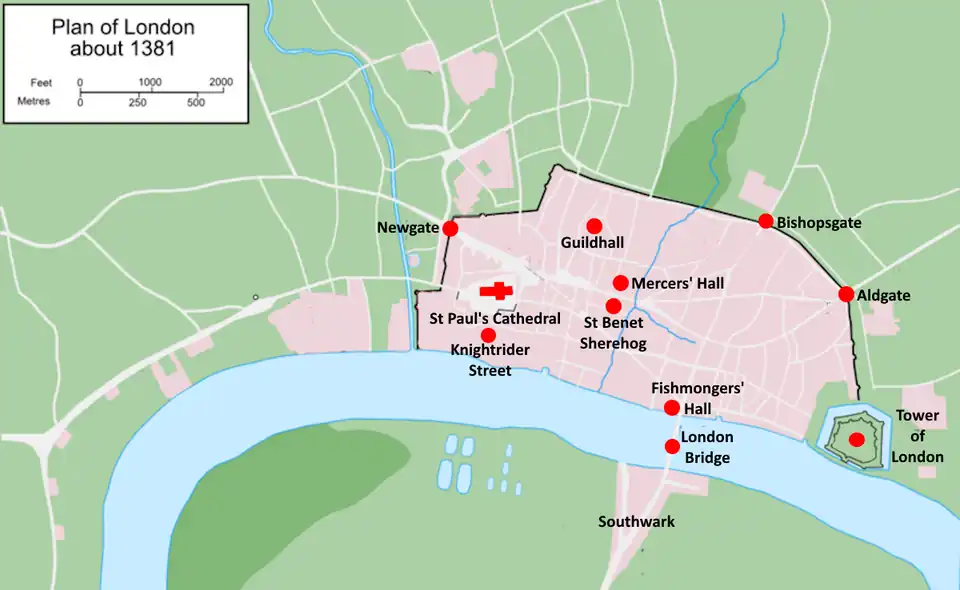 Colour schematic of late 14th-century London