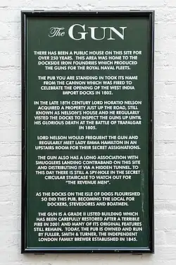 Plaque outside The Gun
