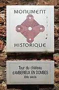 Historical monument plaque on the Chateau