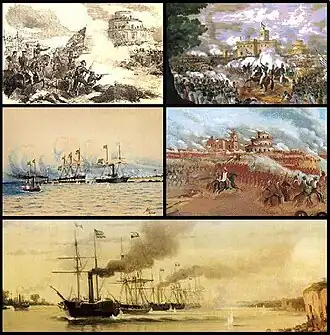 Scenes from various battles and naval engagements during the Platine War