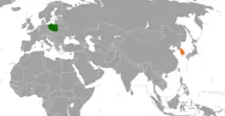 Map indicating locations of Poland and South Korea
