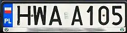 A rectangular plate reading HWAA105