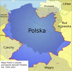 Map of Poland from the early 11th century shows Polish lands separated by Old Prussian and Kiev Russian territories