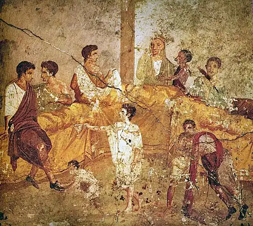 Image 15A multigenerational banquet depicted on a wall painting from Pompeii, 1st century AD (from History of clothing and textiles)