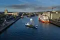 View from the east looking upriver into the city
