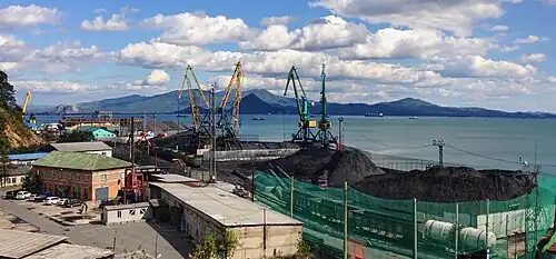 Coal handling with Mount Sestra in the background.